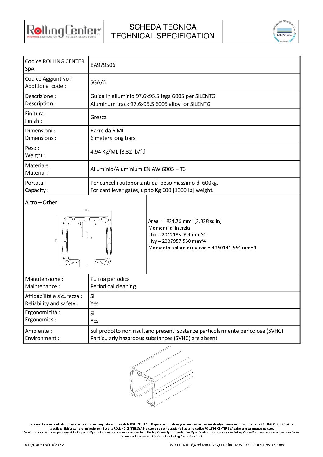 SGA/6 Technical datasheet