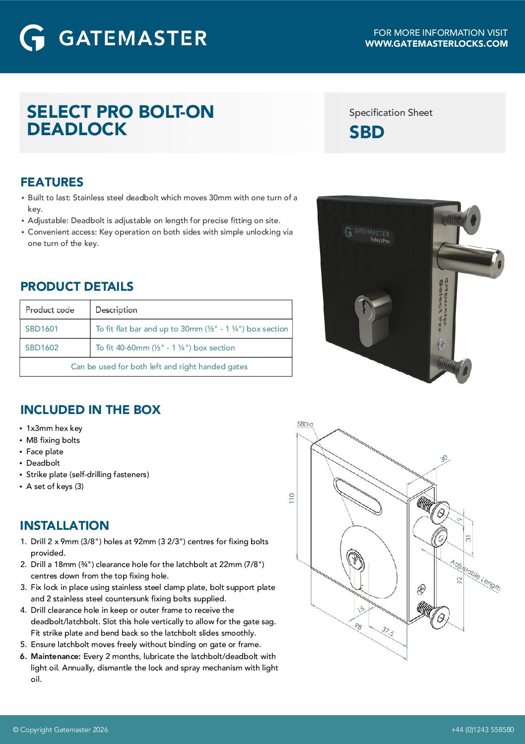Gatemaster SBD Spec
