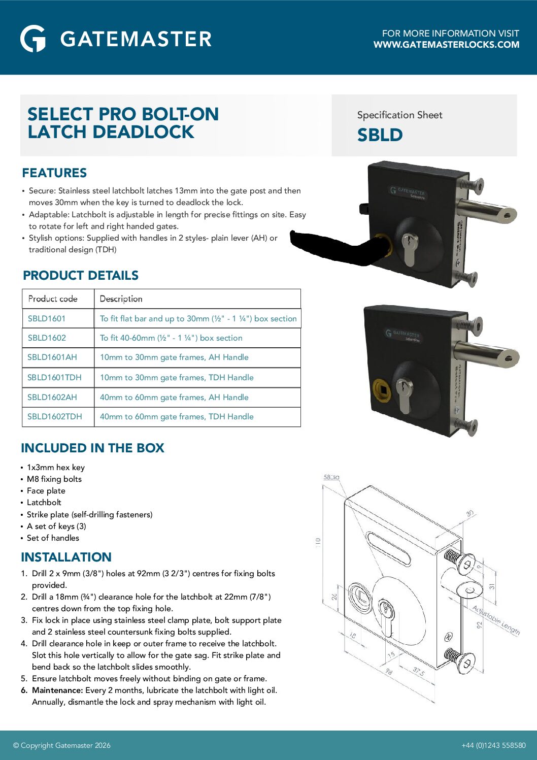 Gatemaster SBLD1601-02 AH Spec