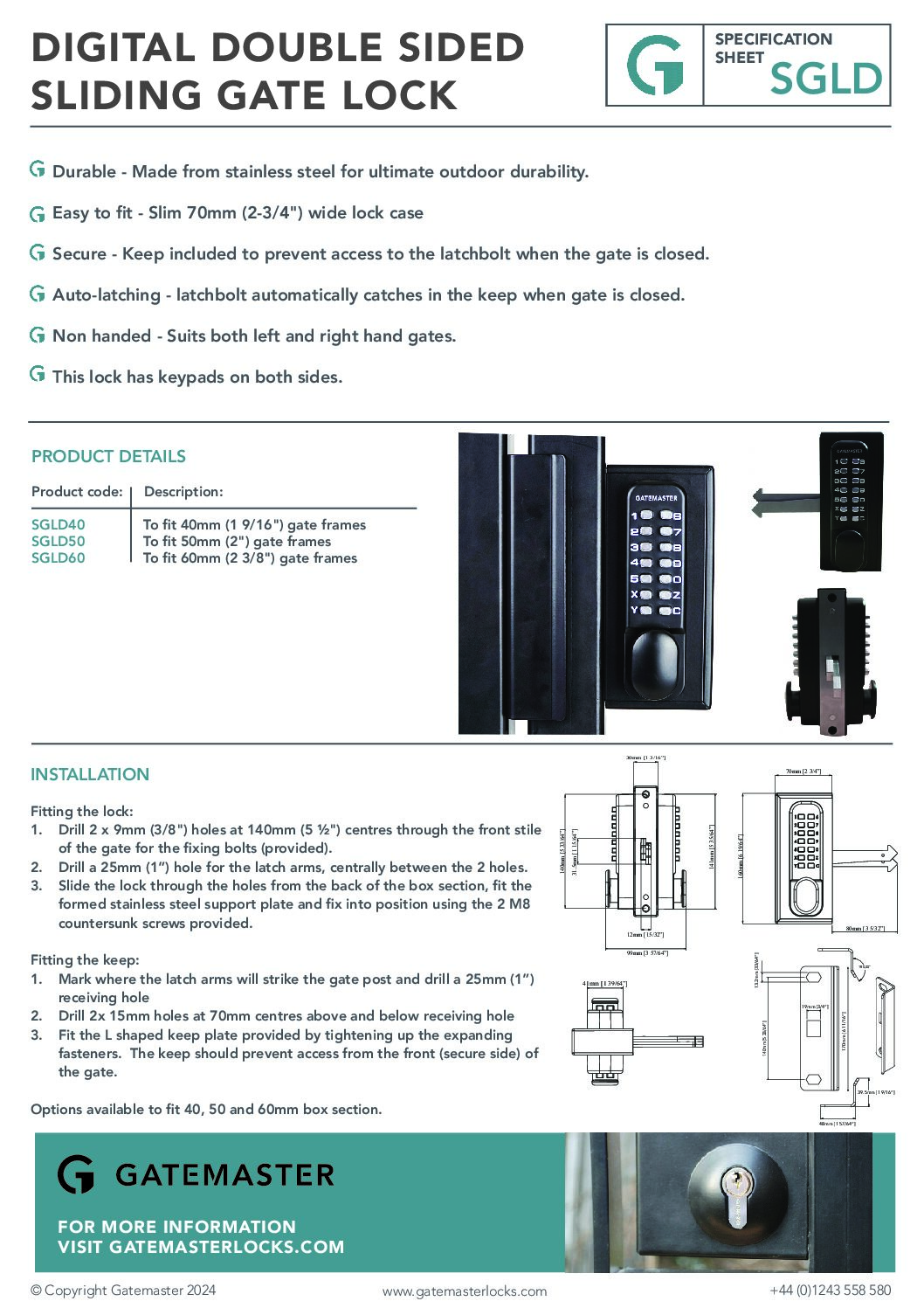 Gatemaster SGLD Specification and manual