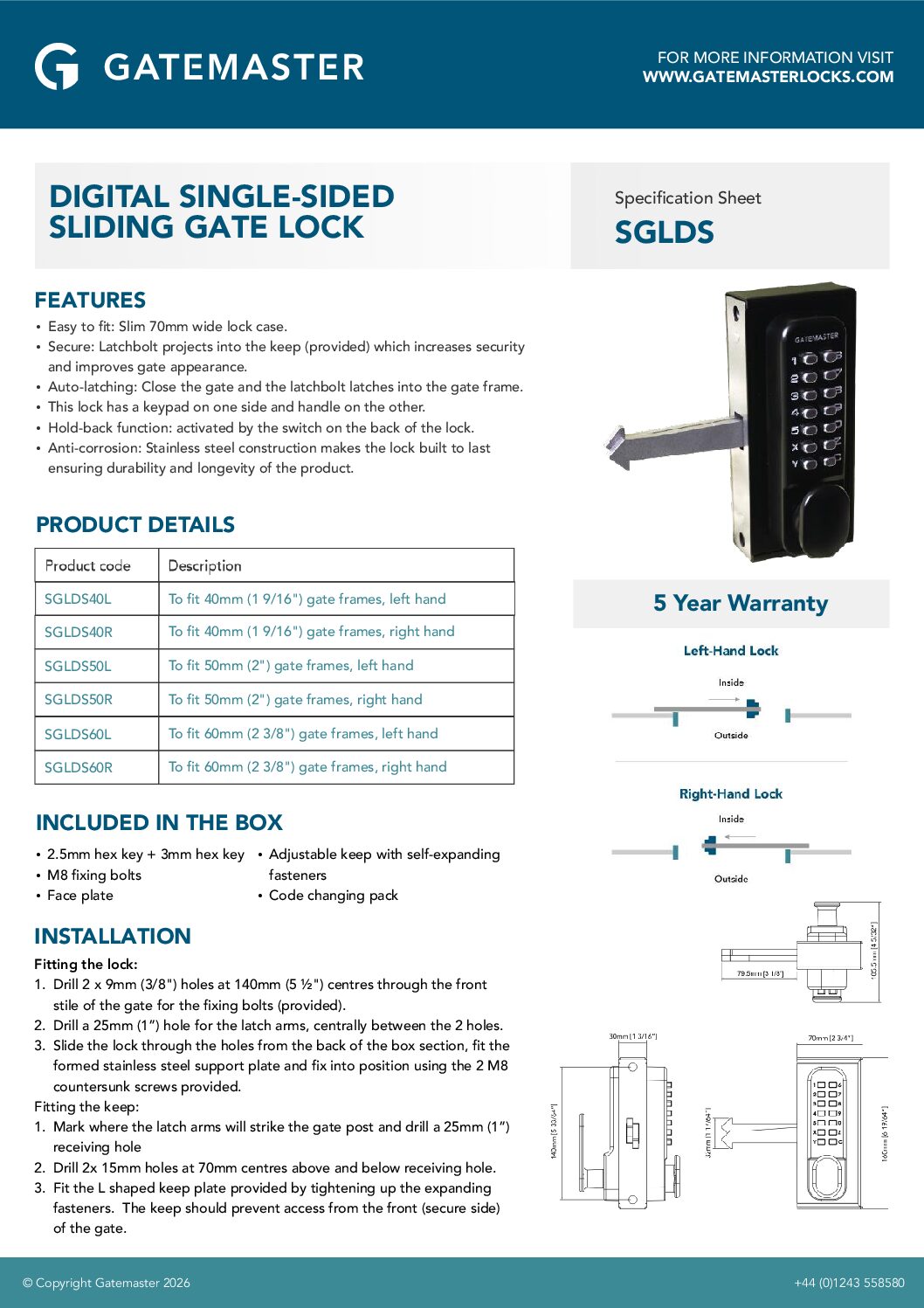 Gatemaster SGLDS Specification and manual