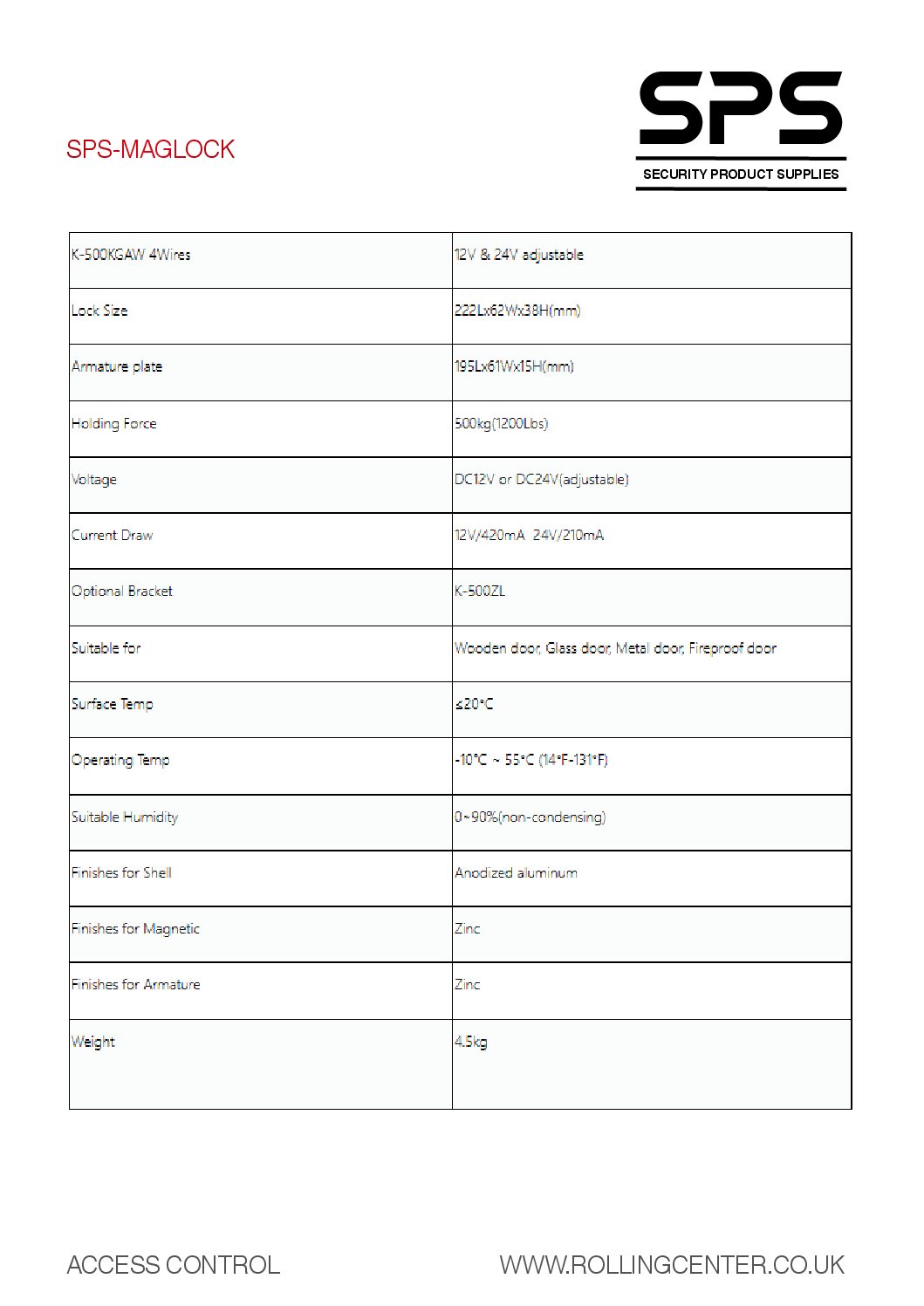 SPS 500kg Maglock Datasheet