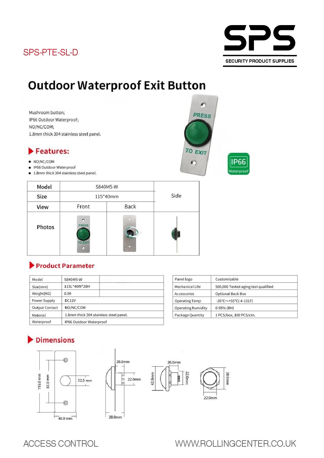 SPS PTE SL Domed Datasheet