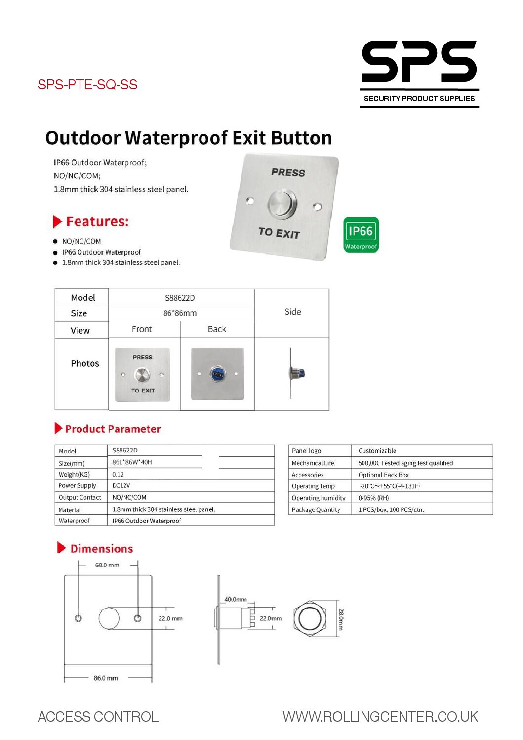 SPS PTE SQ Stainless Steel Datasheet