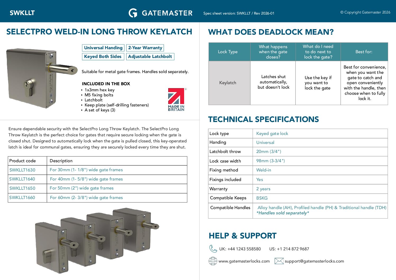 Gatemaster - Weld in long throw keyed latch