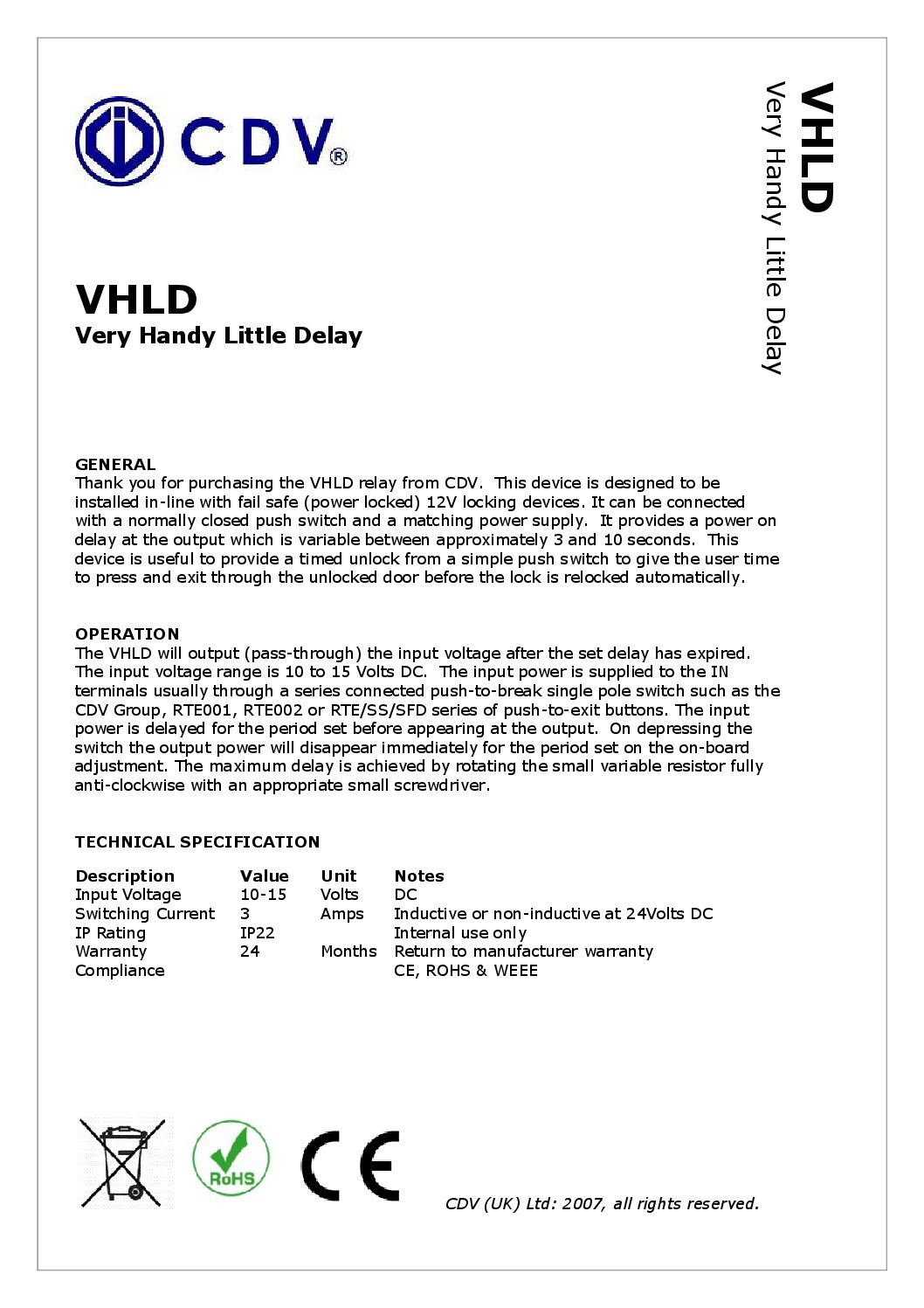 CDVI VHLD Manual