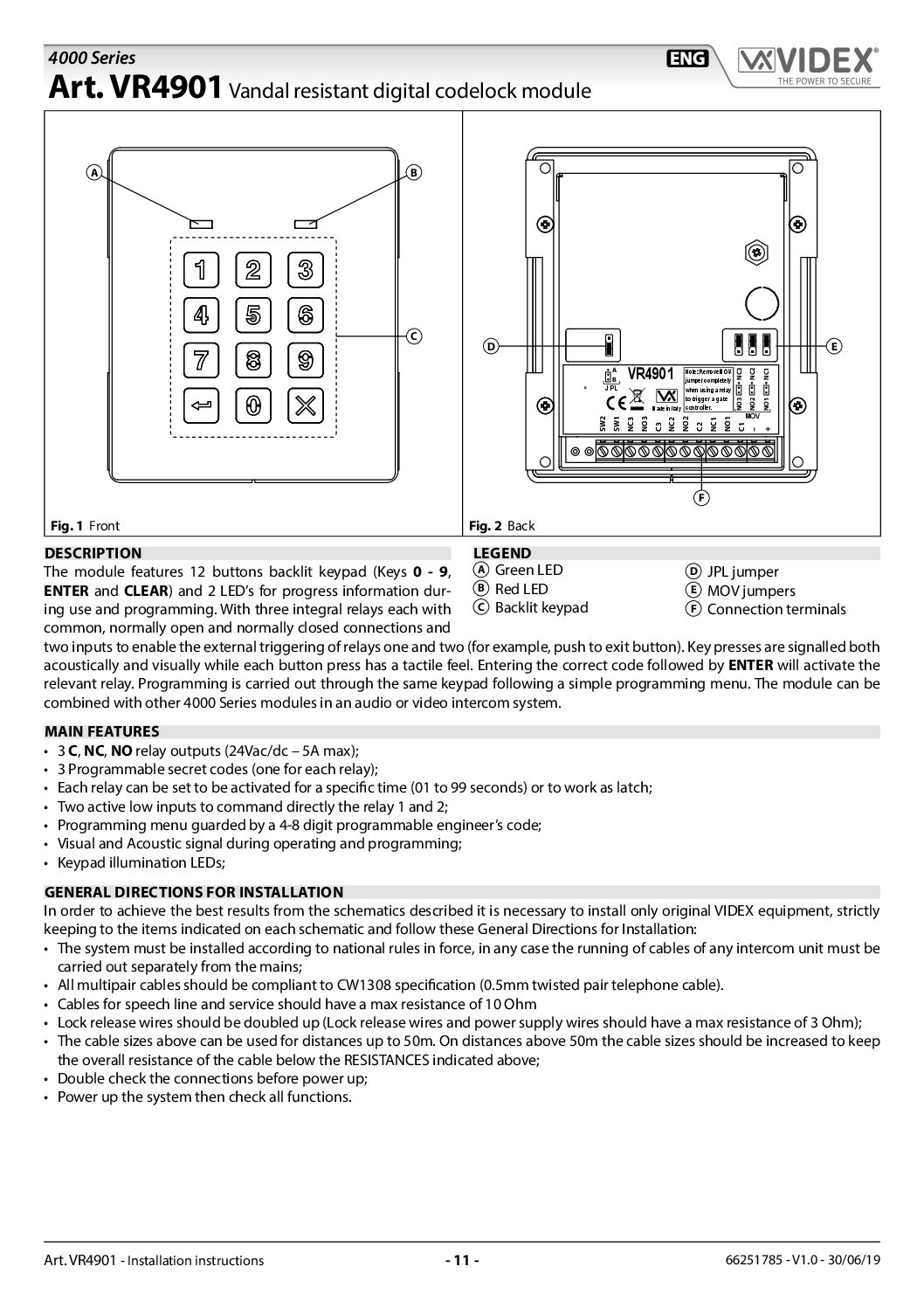 Videx VR4901 Manual