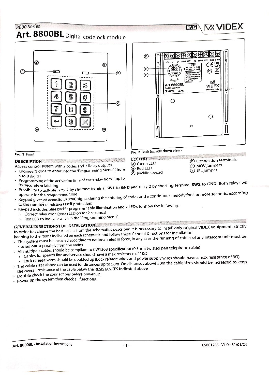 Videx 2024 VX8800 Manual