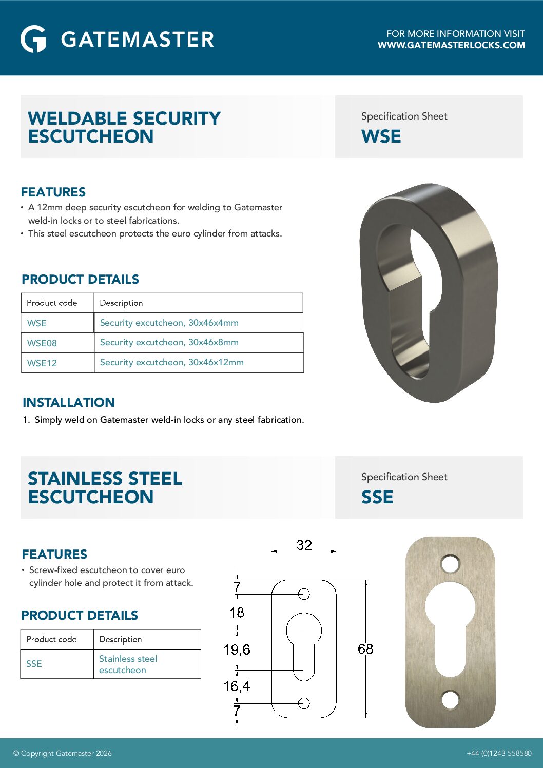 Gatemaster stainless steel escutcheon