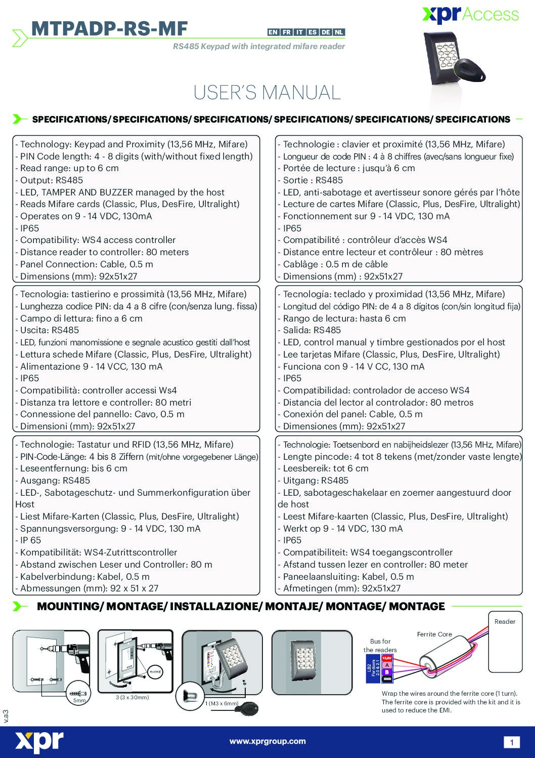 Videx WS4 MTPADPBK Manual