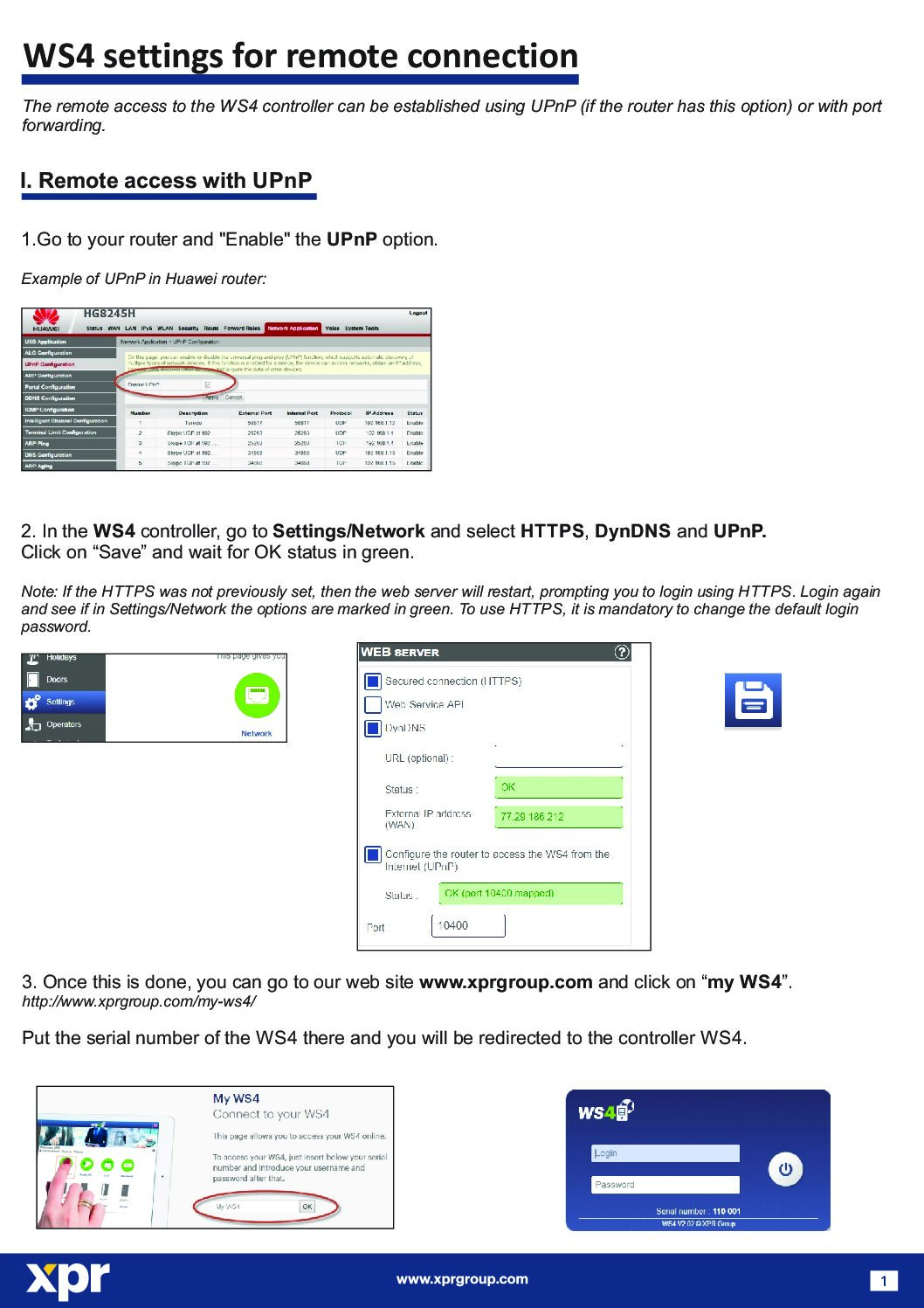 Videx WS4 remote connection manual