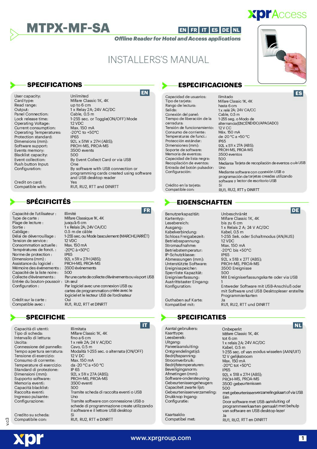 Videx MTPXS-MF-SA Manual