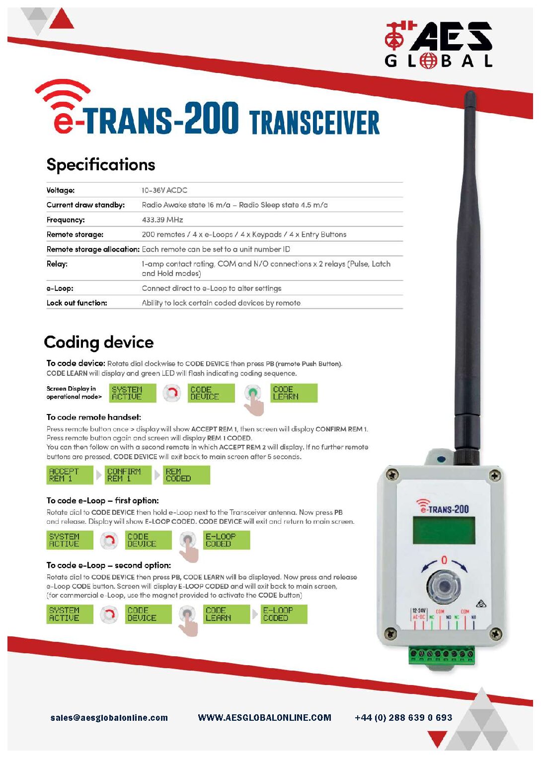 AES Etrans 200 Coding instructions