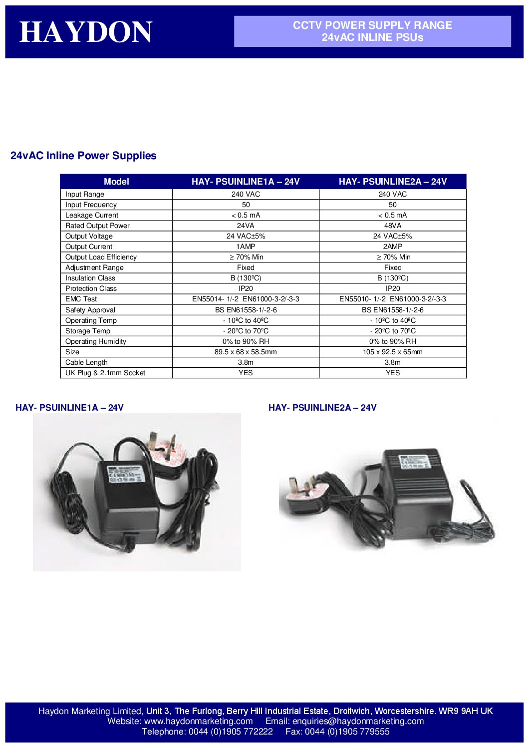 Haydon 24v 2a PSU Datasheet
