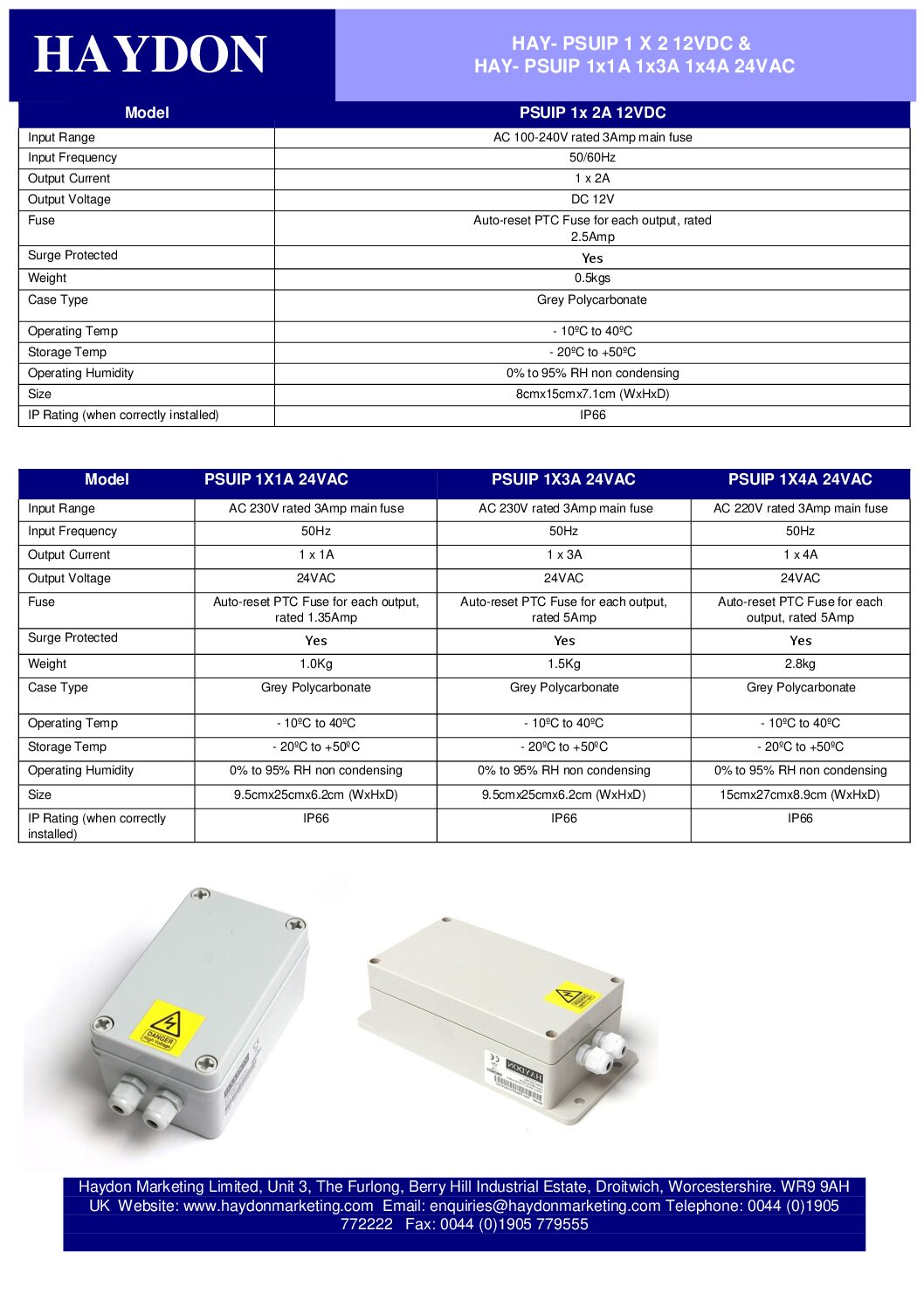 Haydon 12v 2a PSU Datasheet