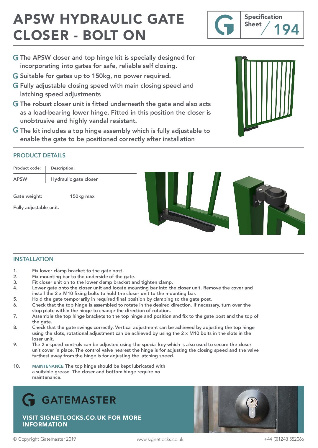 Gatemaster APSW Datasheet & Manual