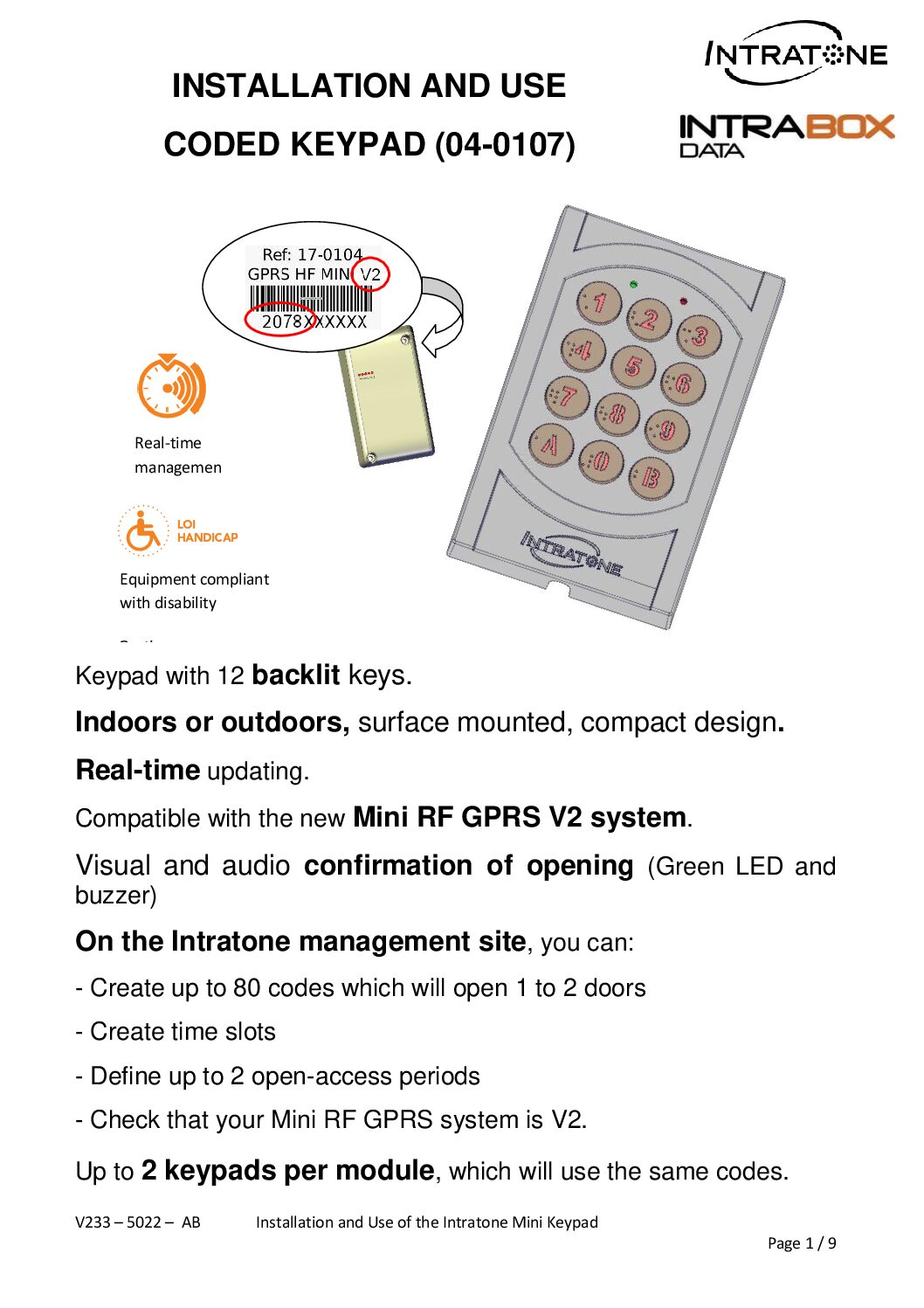 Intratone 04-0107 Manual