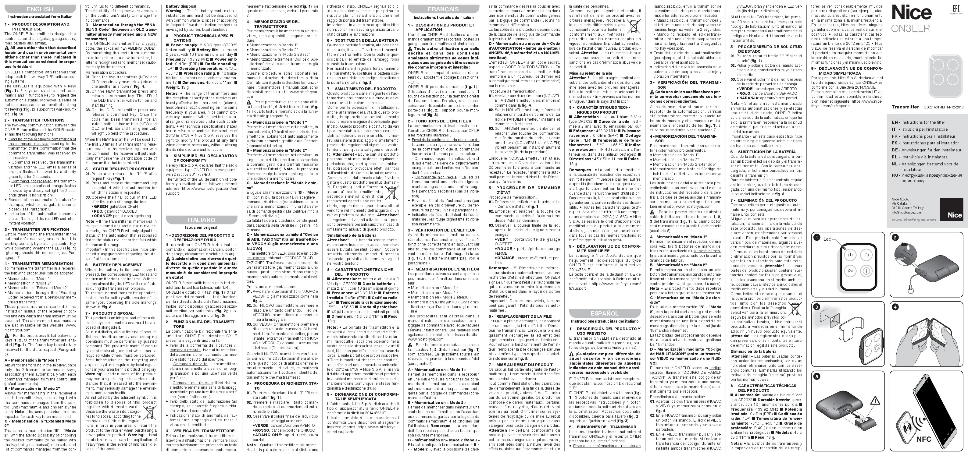Nice ON3ELR Manual