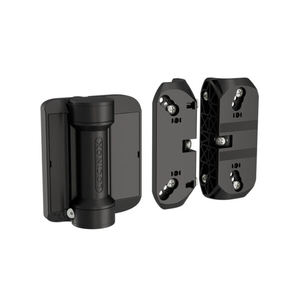 Locinox Pair of SERVAL-SD-R 180° Spring hinges with self drilling mounting screws for round profile - Image 2