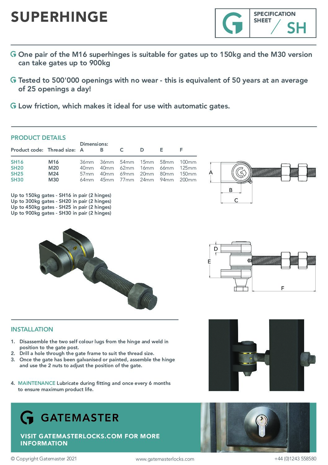 Gatemaster Superhinge Specification